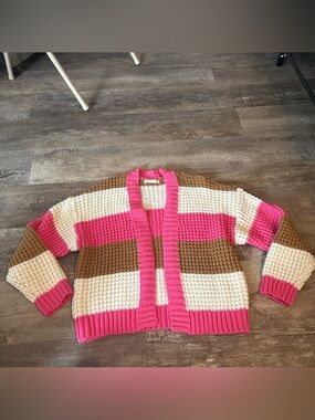 Uncharted Threads Cardigan Sweater in Pink, Cream & Brown